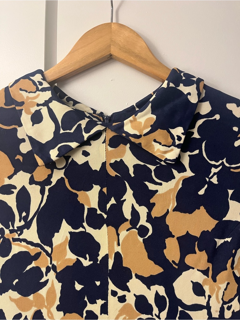 Floral Print Vintage Collared Shirtdress - Navy, Cream & Camel